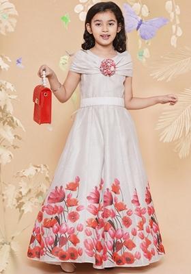 Off White Printed Poly Silk Dress