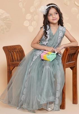 Green Embroidered Polyester Dress