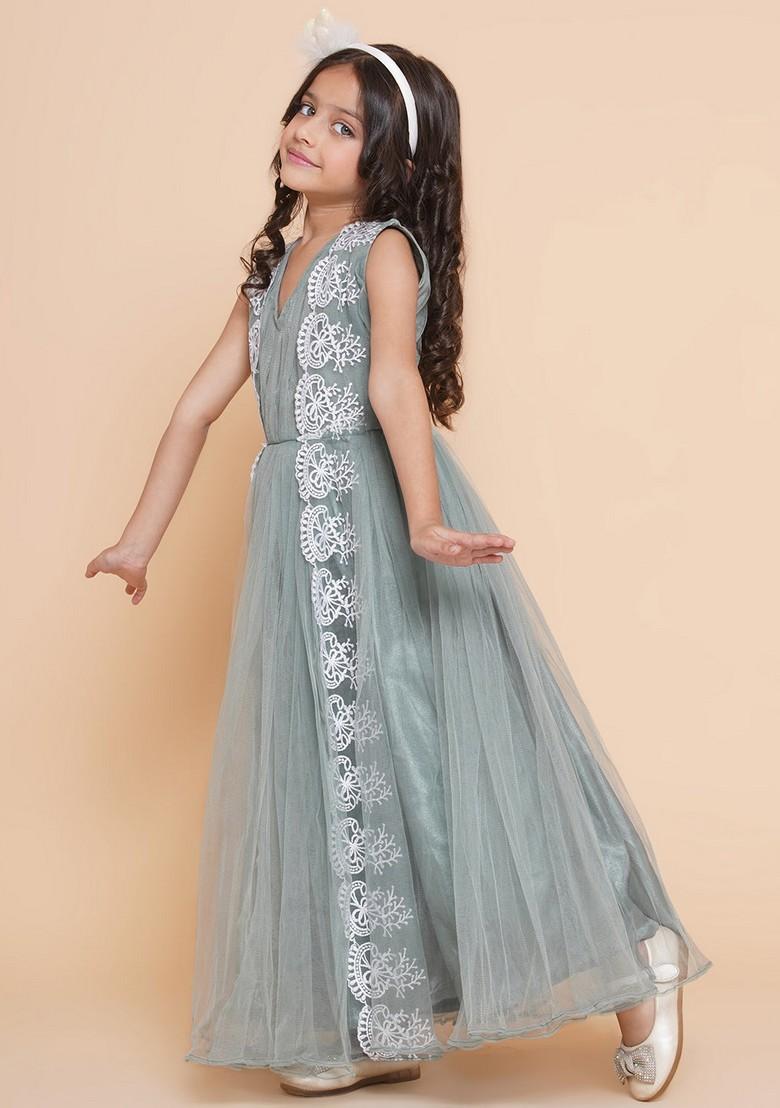 Green Embroidered Polyester Dress