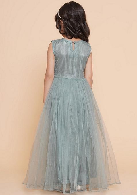 Green Embroidered Polyester Dress