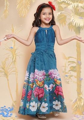 Blue Printed Poly Silk Dress