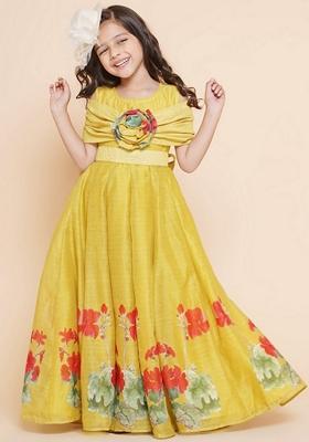 Yellow Printed Poly Silk Dress