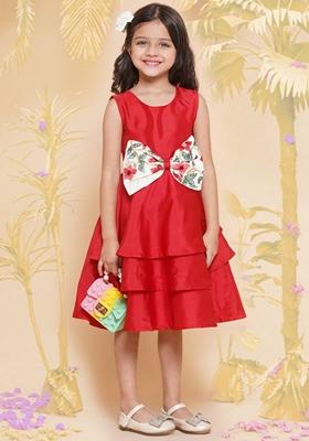 Red Solid Silk Dress