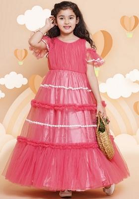 Peach Embellished Net Dress