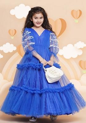 Blue Embellished Net Dress