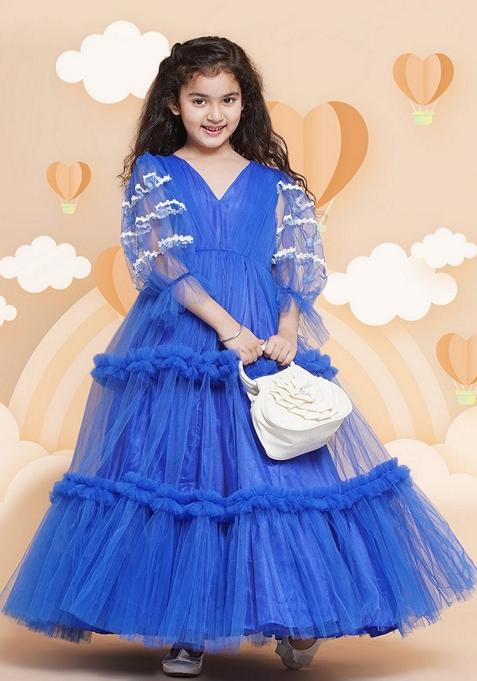 Blue Embellished Net Dress