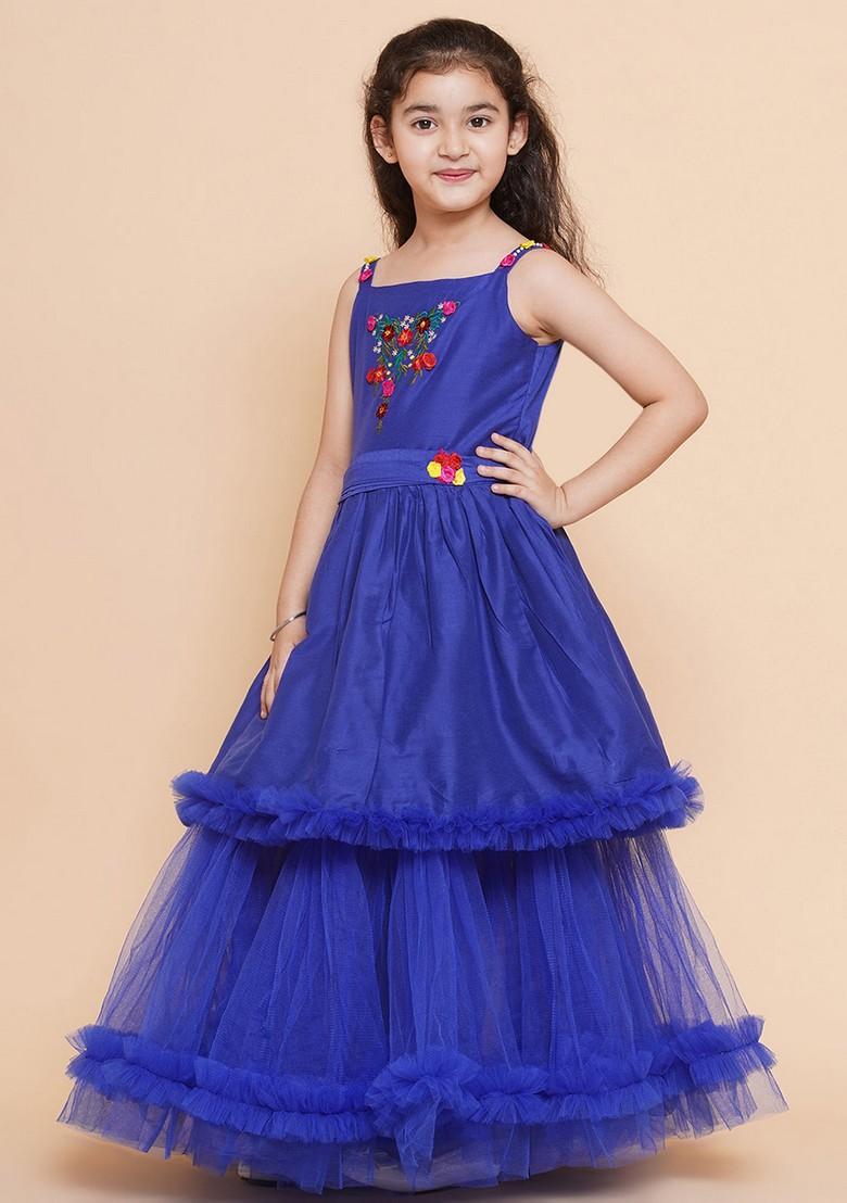 Blue Embroidered Polyester Dress
