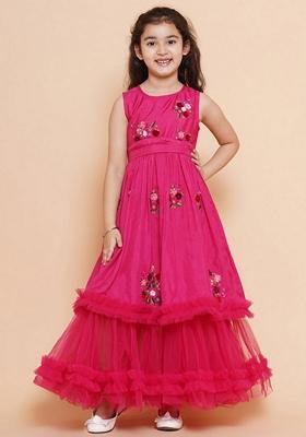 Pink Embroidered Polyester Dress
