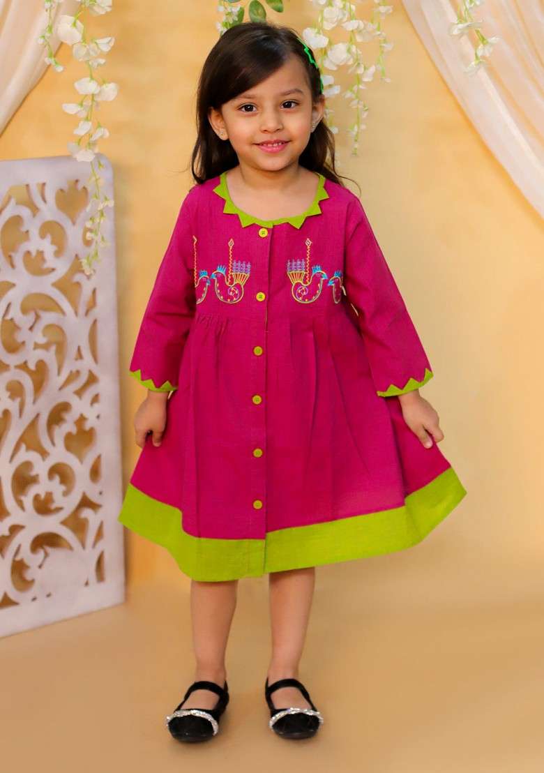 Red Embroidered Cotton Dress - Indya