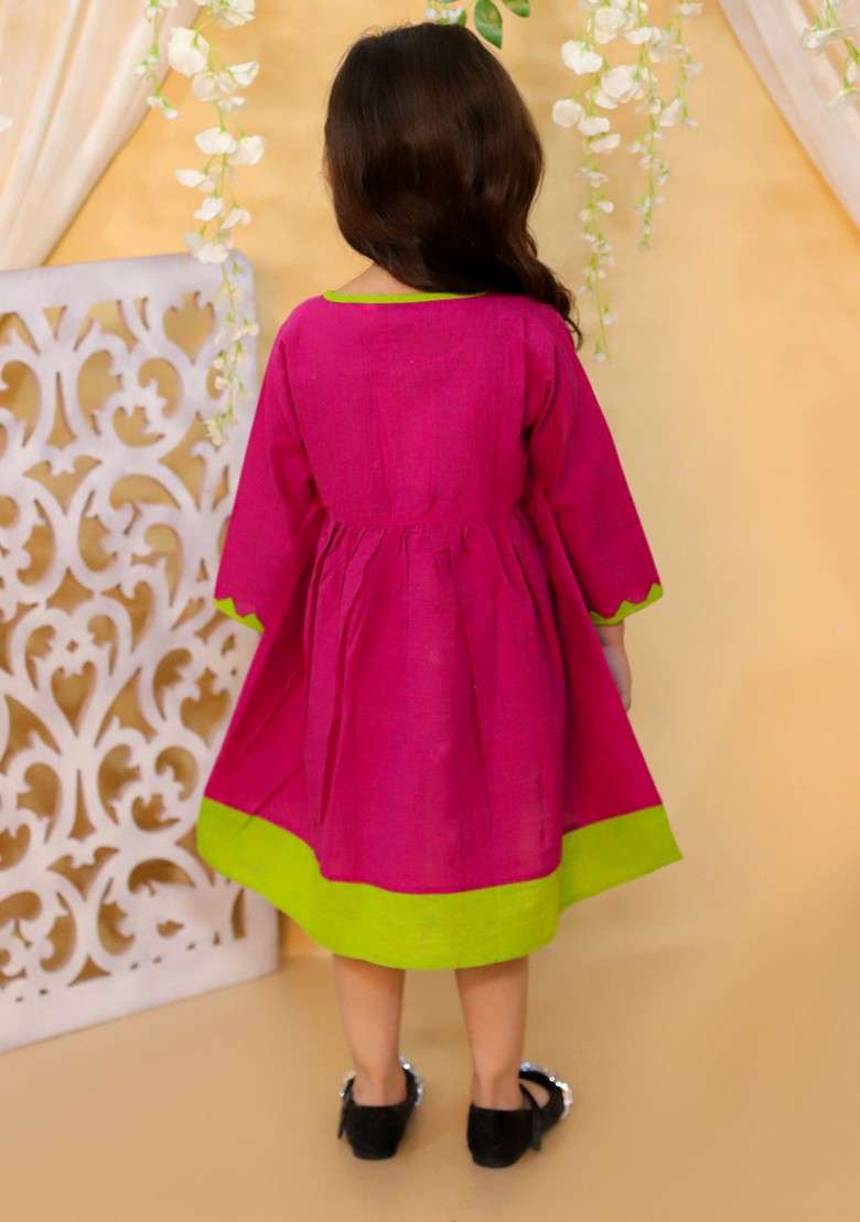 Red Embroidered Cotton Dress - Indya
