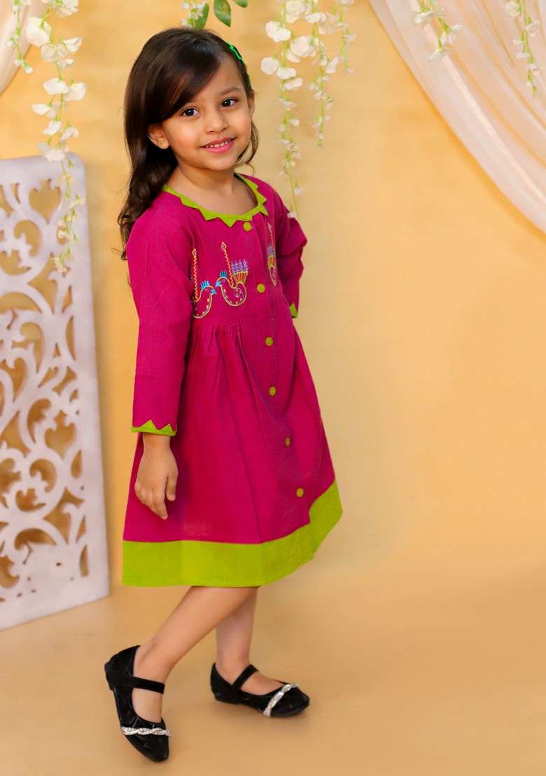 Red Embroidered Cotton Dress - Indya