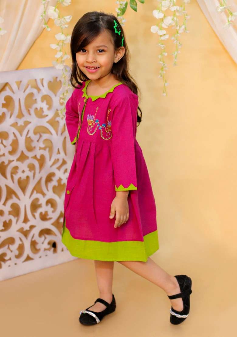 Red Embroidered Cotton Dress - Indya
