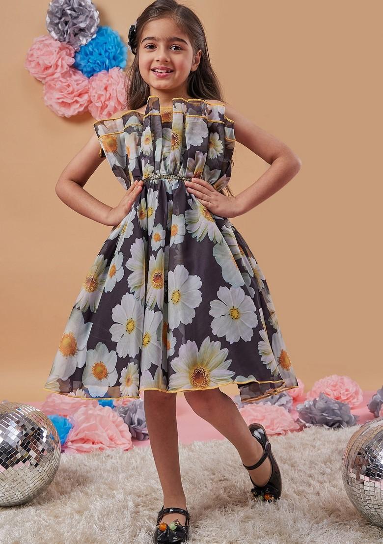 Black Printed Organza Dress