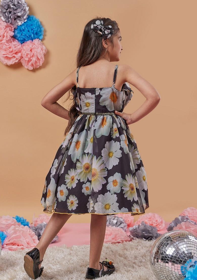 Black Printed Organza Dress