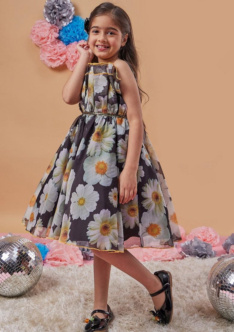 Black Printed Organza Dress