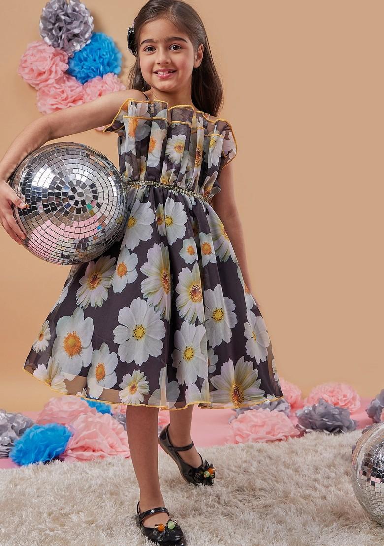 Black Printed Organza Dress