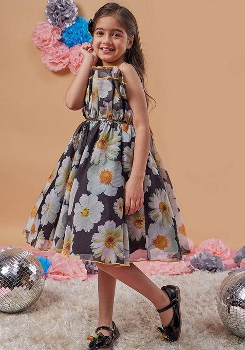 Black Printed Organza Dress