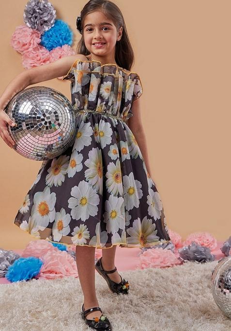 Black Printed Organza Dress