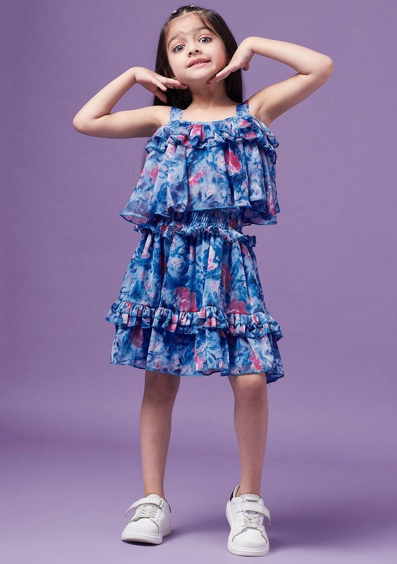 Blue Printed Polyester Dress