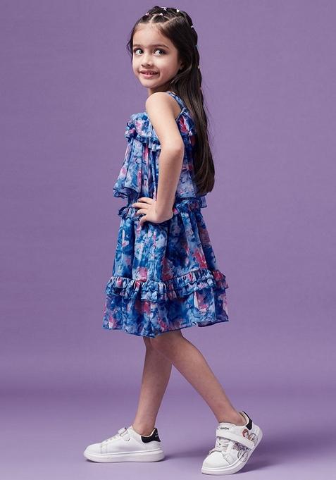 Blue Printed Polyester Dress
