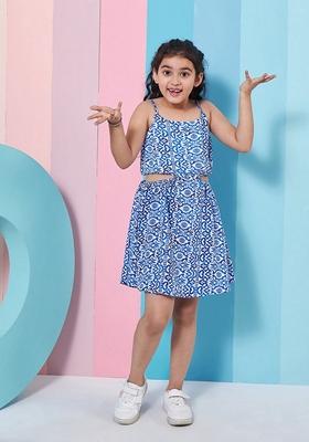 Blue Printed Crepe Dress