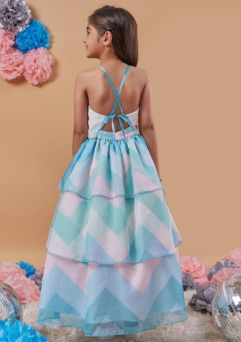 Blue Printed Organza Dress