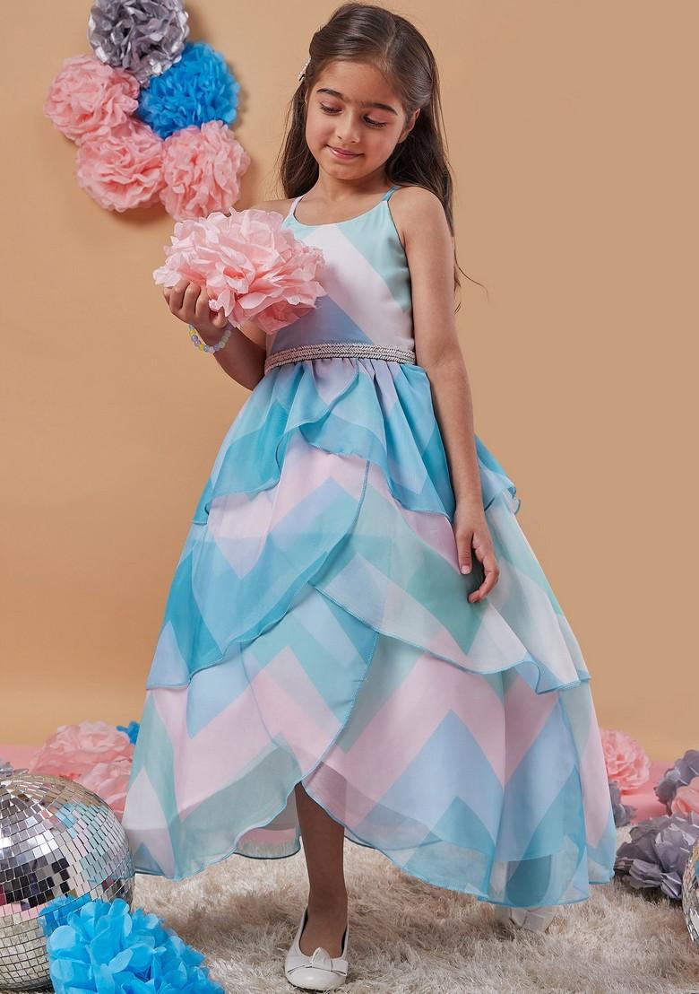 Blue Printed Organza Dress