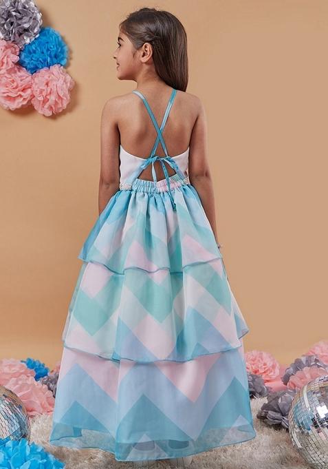 Blue Printed Organza Dress