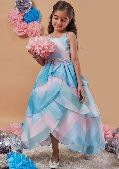 Blue Printed Organza Dress