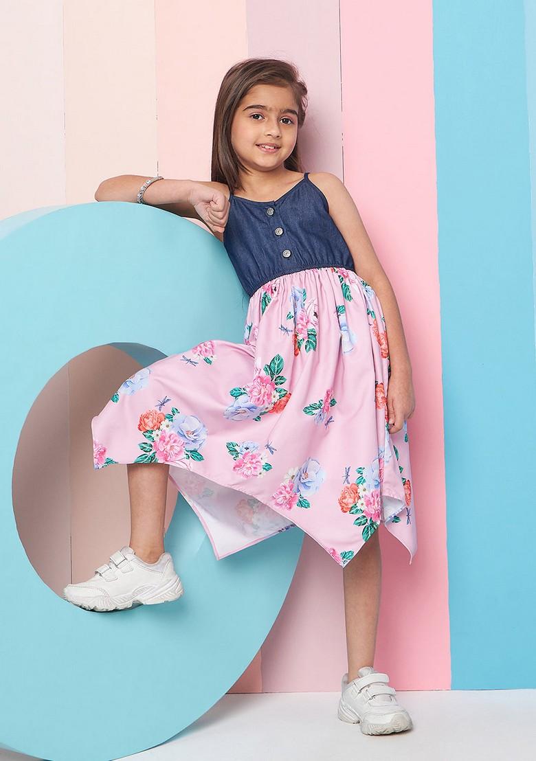 Blue Printed Denim Dress