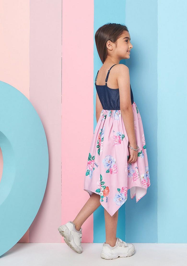 Blue Printed Denim Dress