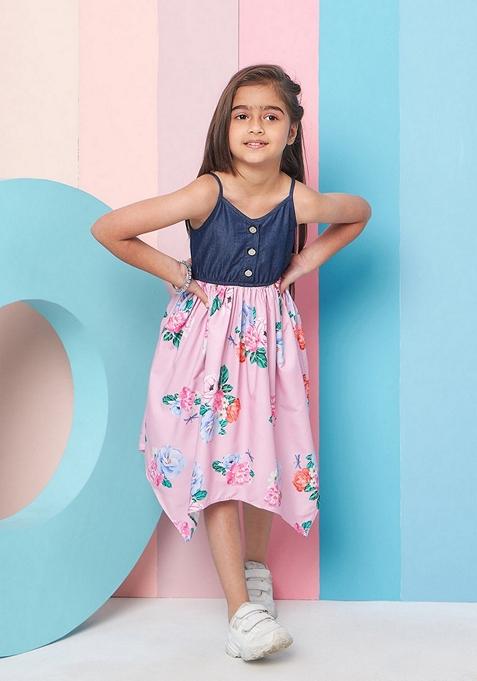 Blue Printed Denim Dress