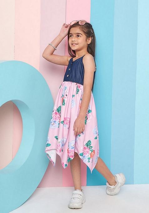 Blue Printed Denim Dress