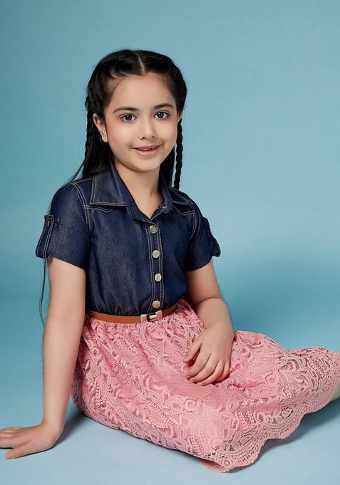 Pink Floral Denim Dress