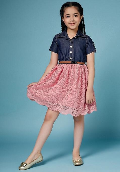 Pink Floral Denim Dress