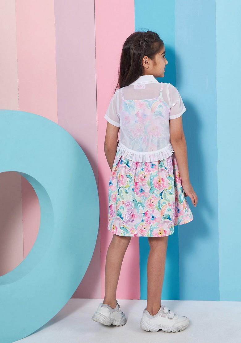 Blue Printed Poly Reyon And Georgette Dress - Indya