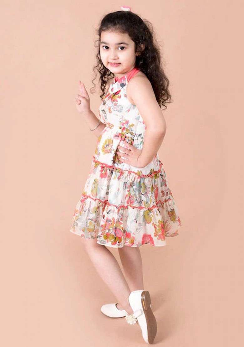 White Printed Polyester Dress - Indya