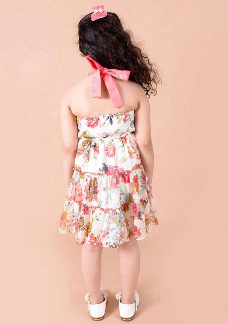 White Printed Polyester Dress - Indya
