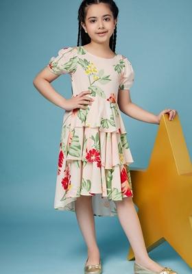 Peach Printed Viscose Rayon Dress