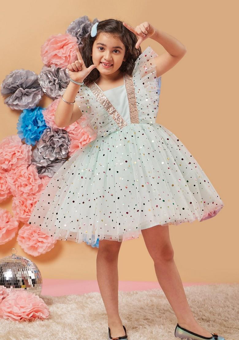 Blue Printed Net Dress - Indya