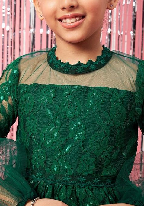 Girls Self Design Gathered Fit Flare Dress