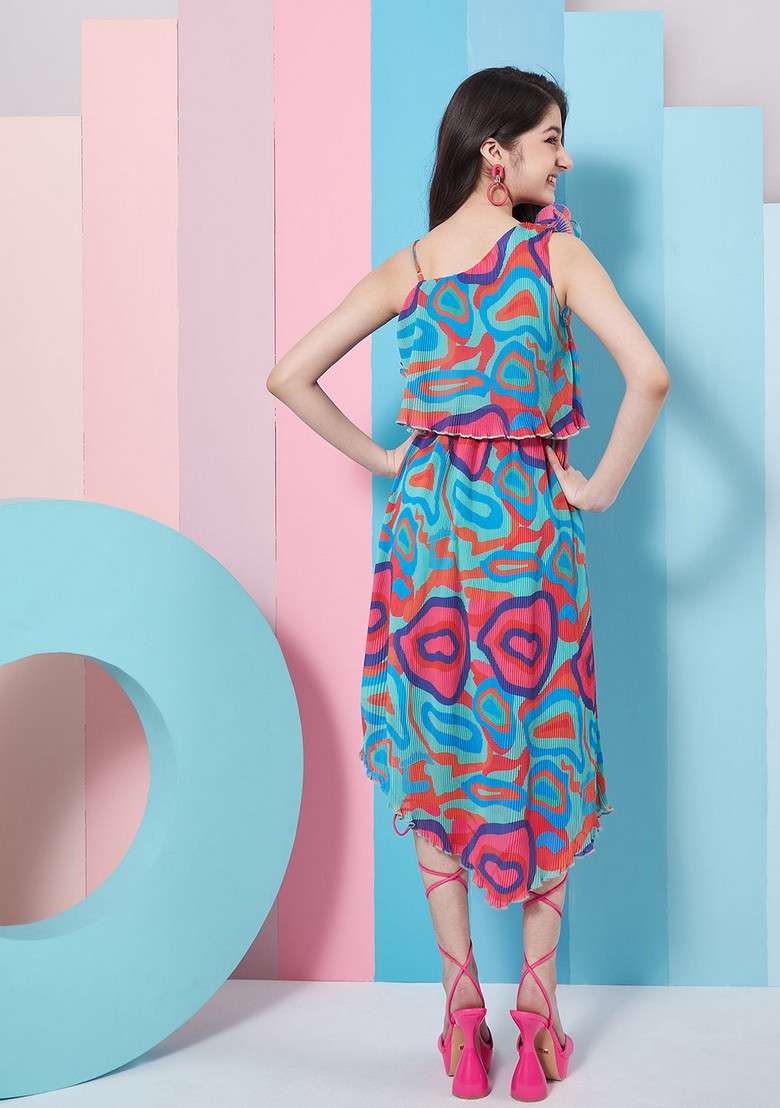 Green Printed Georgette Dress - Indya