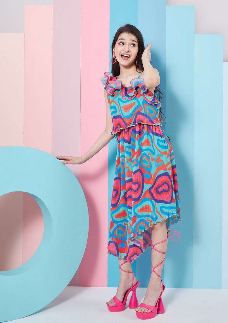 Green Printed Georgette Dress - Indya