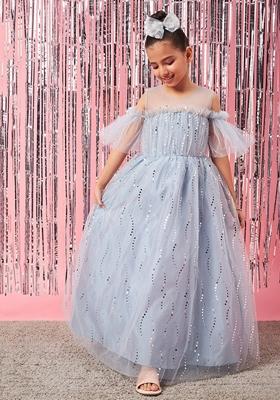 Grey Embellished Net Dress