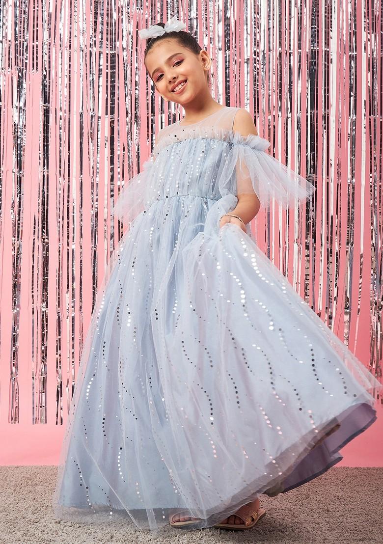 Grey Embellished Net Dress