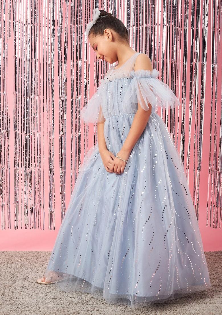 Grey Embellished Net Dress