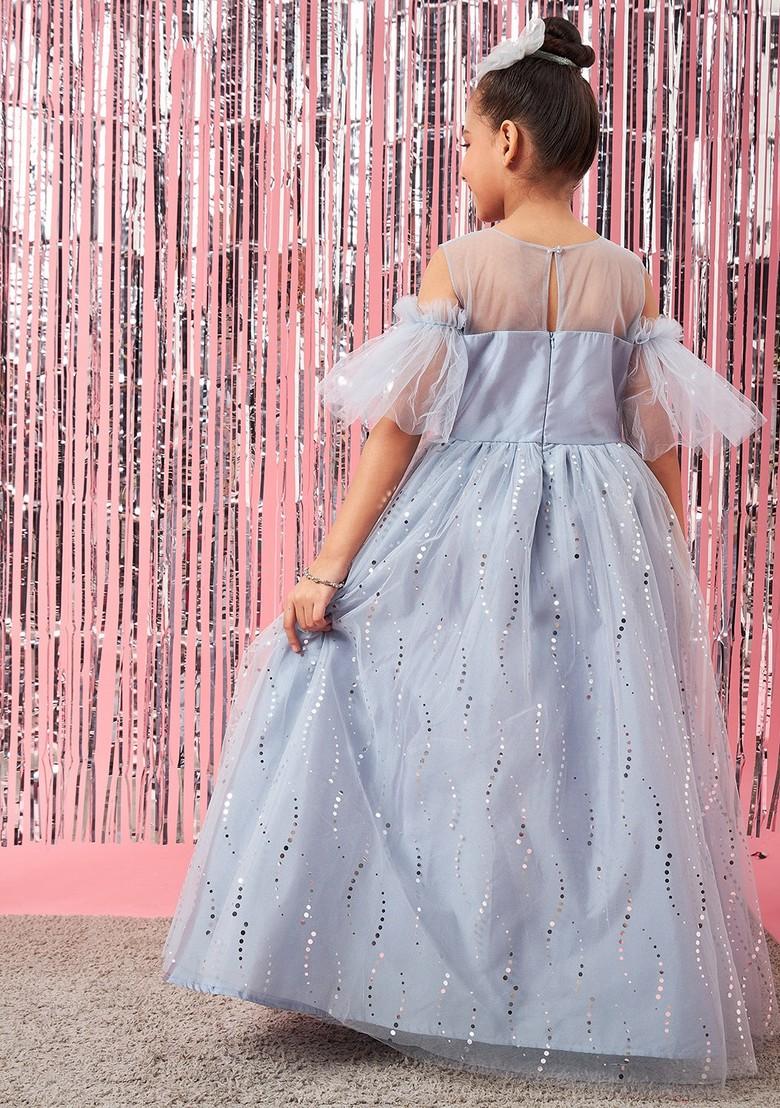 Grey Embellished Net Dress