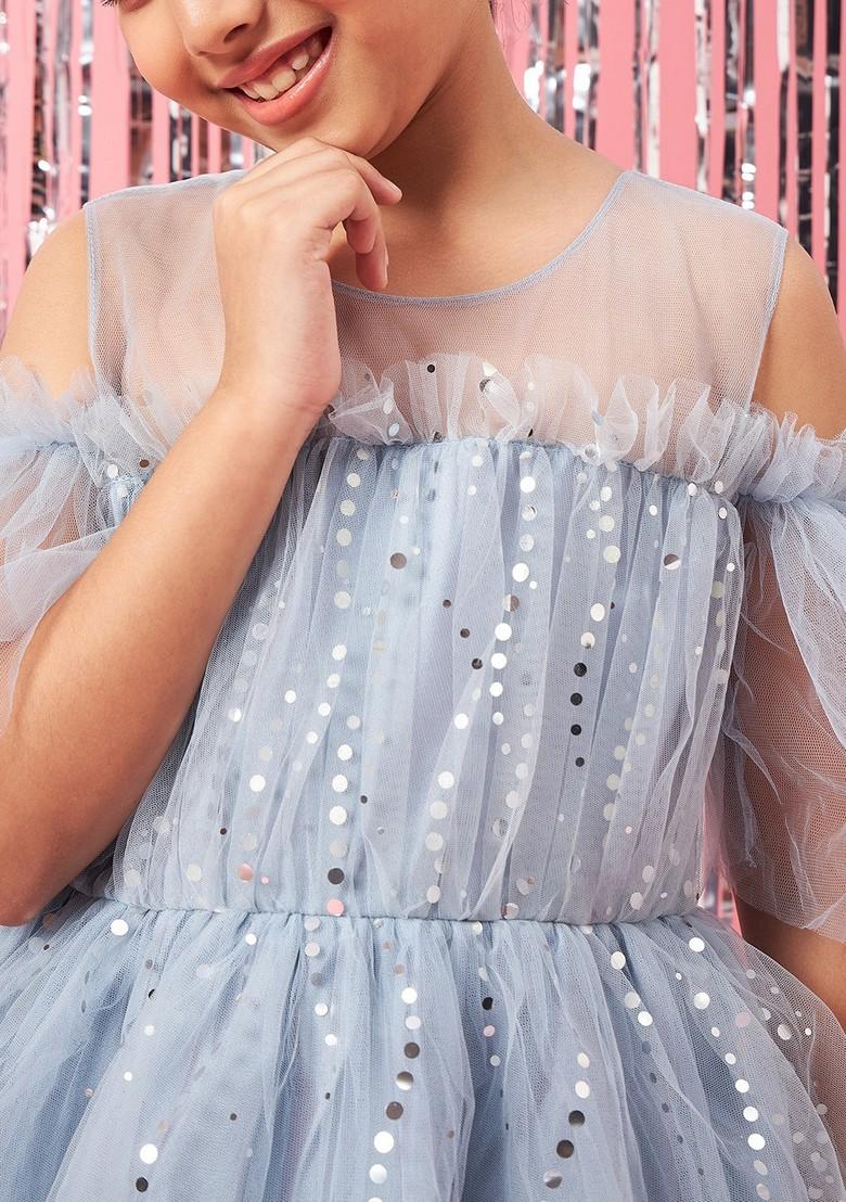 Grey Embellished Net Dress