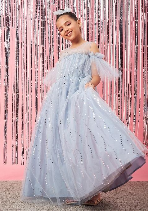 Grey Embellished Net Dress