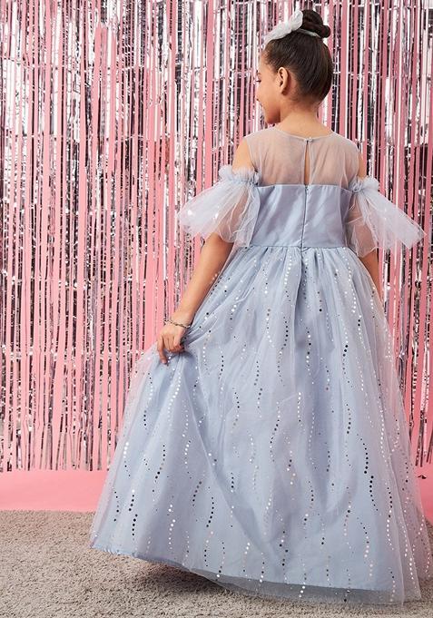 Grey Embellished Net Dress